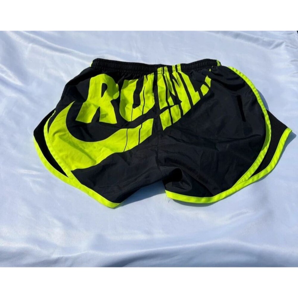 Nike Women’s Tempo Dri-FIT Running Shorts Black Volt Neon Green RUN Graphic S